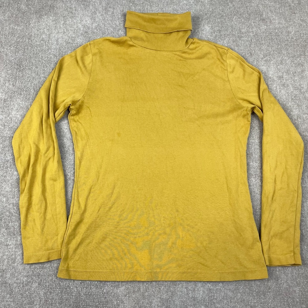 Hessnatur Sweater Womens 10/12 Mustard Yellow Cotton Knit Turtle Neck Pullover